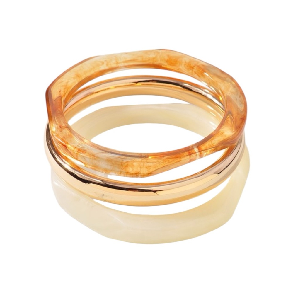 Cream Gold Brown Acrylic Bangle Bracelet Stack NWT